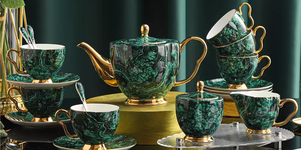 TSB18BB021 DDD1 Luxury English Tea Set Porcelain Teapot Set Green