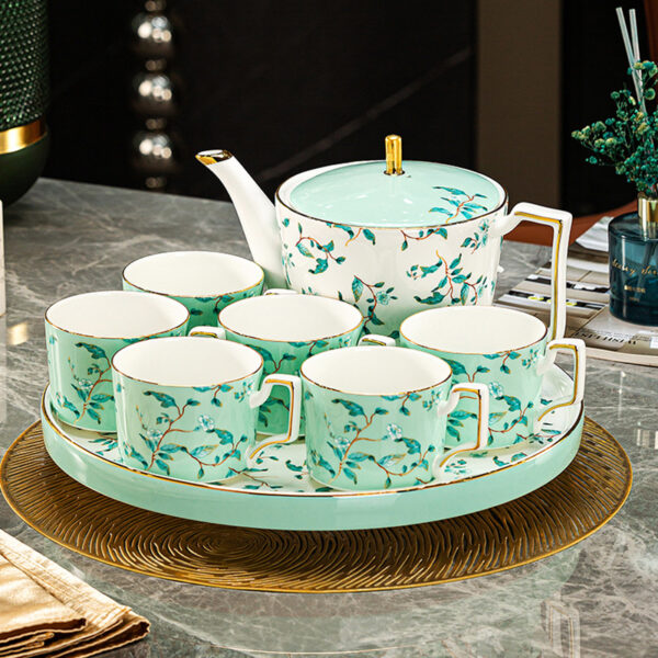 TSB18BB022 F Green Leaf Tea Set Porcelain Teapot Set with Tray