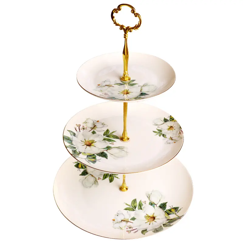 Camellia Cake Stand Bone China 3-Tier - Teasetbox.com