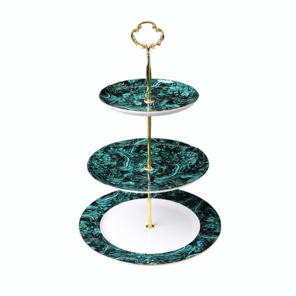 TSB19BB013 F Green Cake Stand Porcelain Tiered Serving Tray