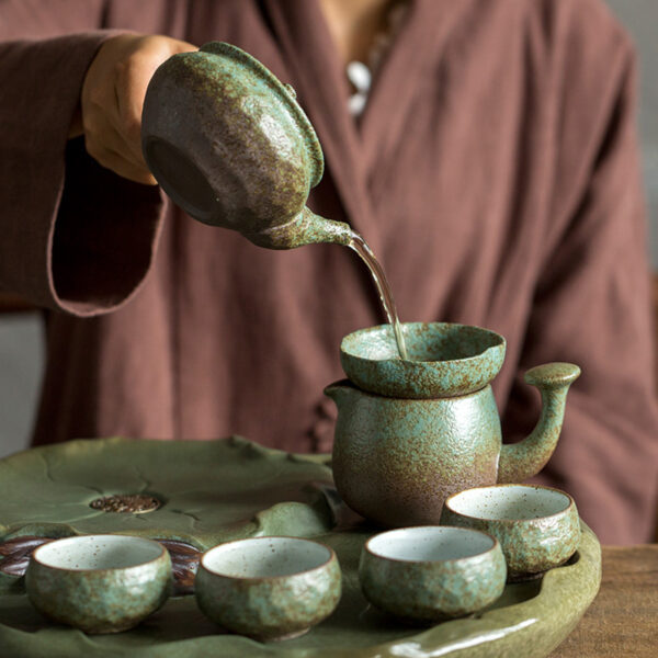 TSB1BB003 b2 Lotus Japanese Gongfu Tea Set Rough Pottery