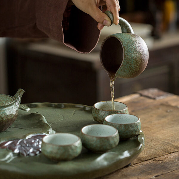 TSB1BB003 b3 Lotus Japanese Gongfu Tea Set Rough Pottery