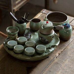 TSB1BB003 v13 Lotus Japanese Gongfu Tea Set Rough Pottery