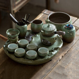 TSB1BB003 v7 Lotus Japanese Gongfu Tea Set Rough Pottery