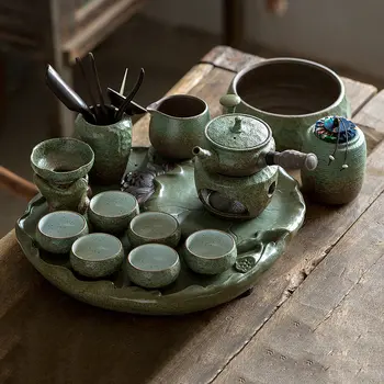 Lotus Japanese Gongfu Tea Set Rough Pottery