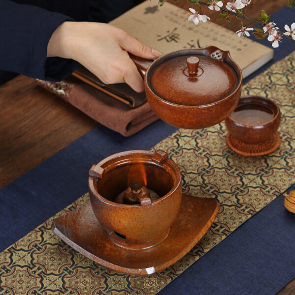 TSB1BB005 1 Vintage Japanese Teapot and Tea Stove Set Ceramic