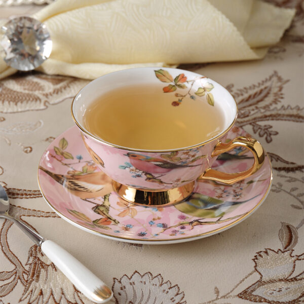 TSB1BB008 6 Pink Bird British Tea Set Bone China Cup and Saucer