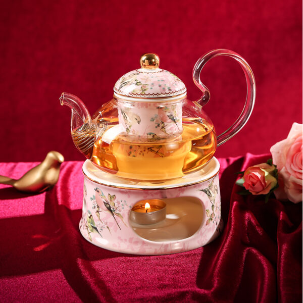 TSB1BB008 b2 Pink Bird British Tea Set Bone China with Warmer
