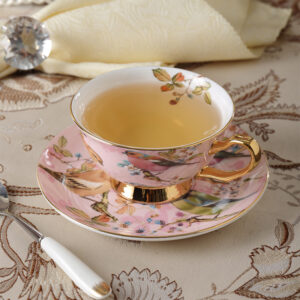 TSB1BB008 vv1 Pink Bird British Tea Set Bone China Cup and Saucer