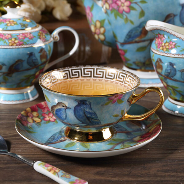 TSB1BB011 C 4 Blue Bird Teapot Set Bone China English Tea Set