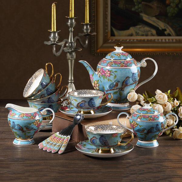 TSB1BB011 C V3 Blue Bird Teapot Set Bone China English Tea Set
