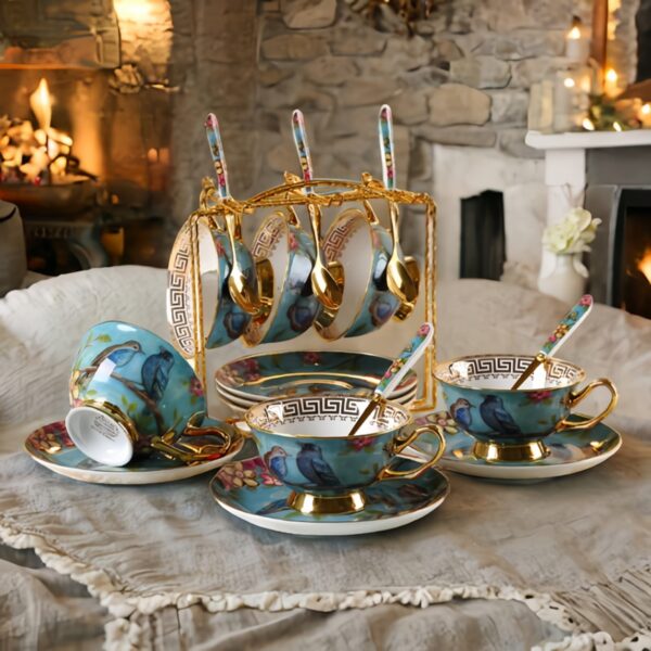TSB1BB011 S3 Blue Bird English Tea Set Bone China with Warmer