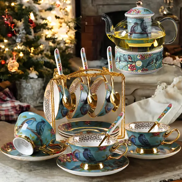 TSB1BB011 SF Blue Bird English Tea Set Bone China with Warmer