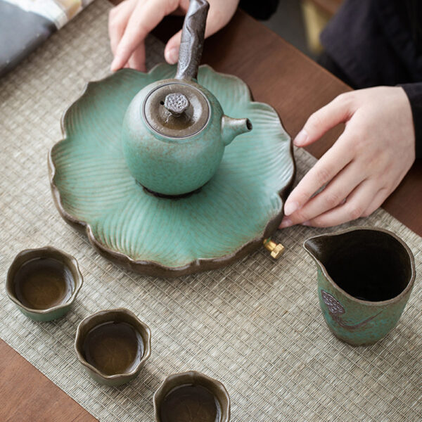 TSB20BB009 1 Lotus Japanese Tea Set Handmade Ceramic Teapot Set