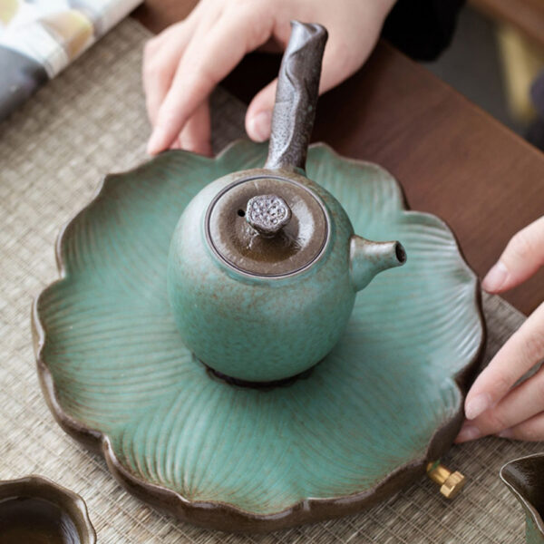 TSB20BB009 2 Lotus Japanese Tea Set Handmade Ceramic Teapot Set