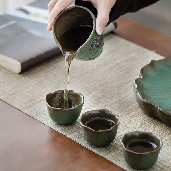 TSB20BB009 5 Lotus Japanese Tea Set Handmade Ceramic Teapot Set