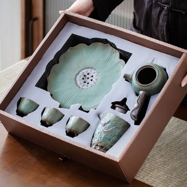 TSB20BB009 8 Lotus Japanese Tea Set Handmade Ceramic Teapot Set