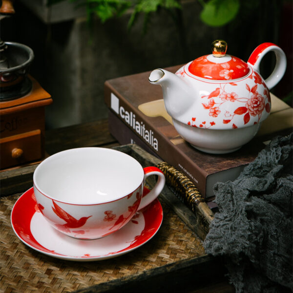 TSB21BB001 1 Peony Tea for One Set Porcelain Teapot Set Red