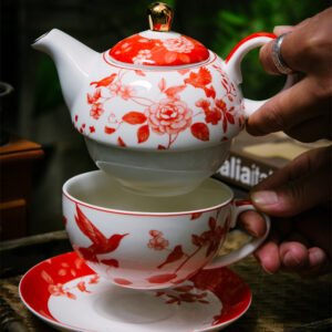 TSB21BB001 3 Peony Tea for One Set Porcelain Teapot Set Red
