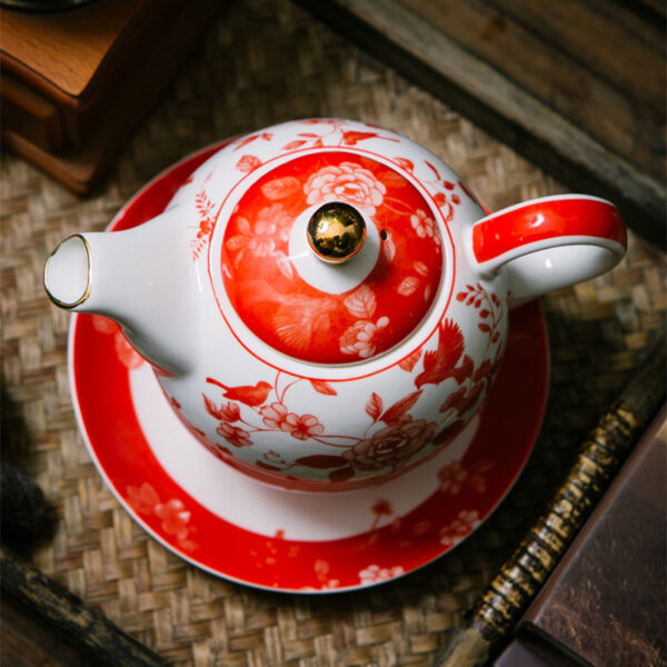 TSB21BB001 4 Peony Tea for One Set Porcelain Teapot Set Red