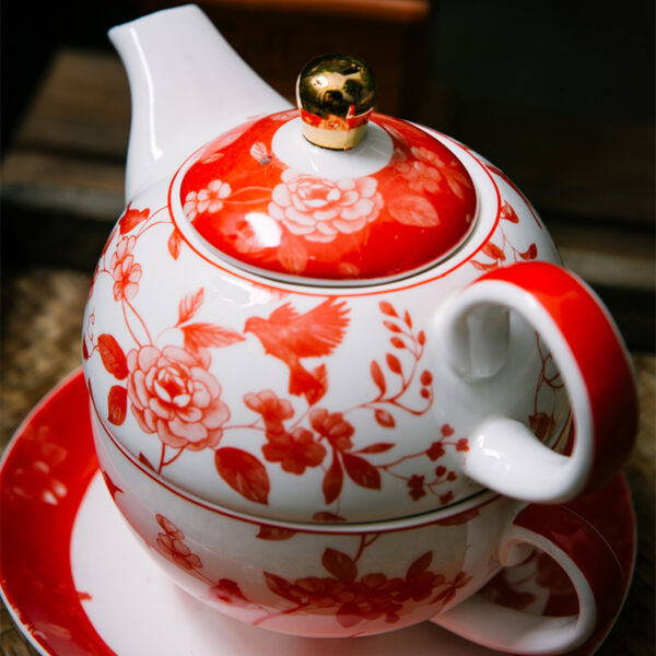 TSB21BB001 5 Peony Tea for One Set Porcelain Teapot Set Red