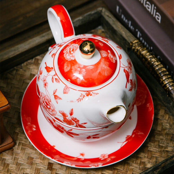 TSB21BB001 6 Peony Tea for One Set Porcelain Teapot Set Red