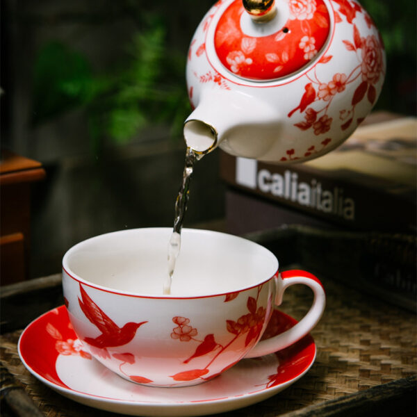 TSB21BB001 7 Peony Tea for One Set Porcelain Teapot Set Red