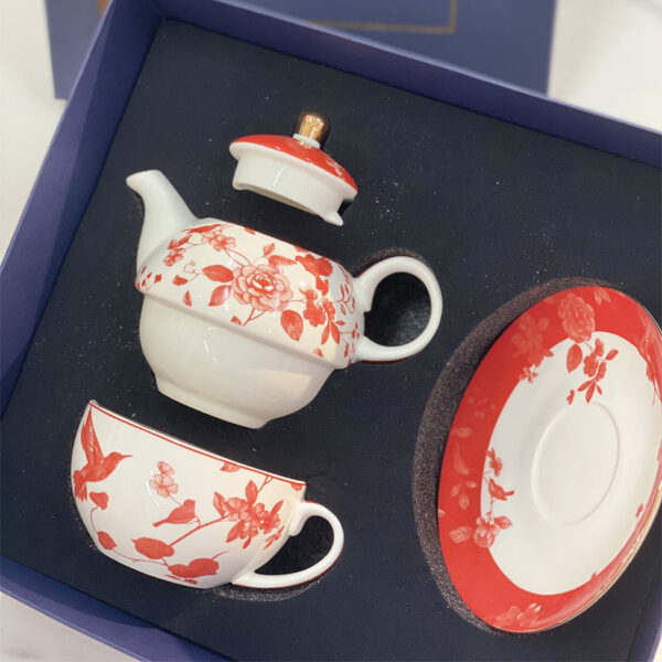 TSB21BB001 8 Peony Tea for One Set Porcelain Teapot Set Red