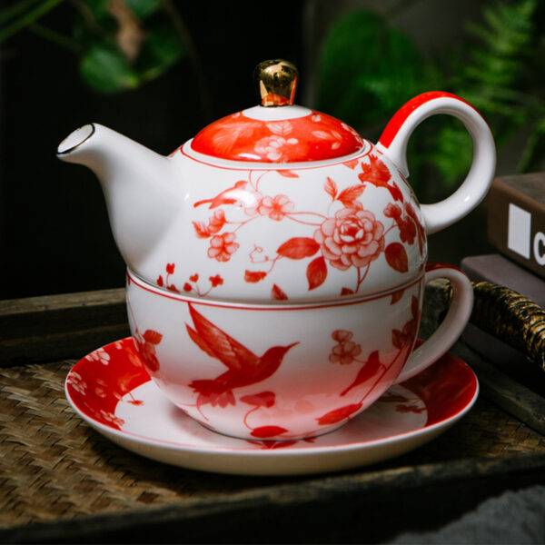 TSB21BB001 F Peony Tea for One Set Porcelain Teapot Set Red