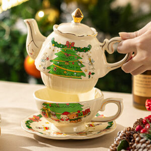 TSB21BB002 1 Christmas Tea Set for One Porcelain Teapot Set