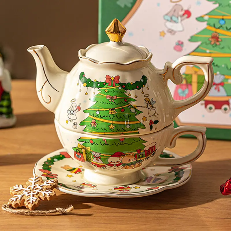 Christmas Tea Set for One Porcelain Teapot Set
