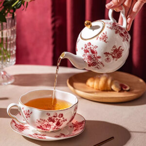 TSB21BB005 2 Rose Tea for One Set Porcelain Teapot Set Red
