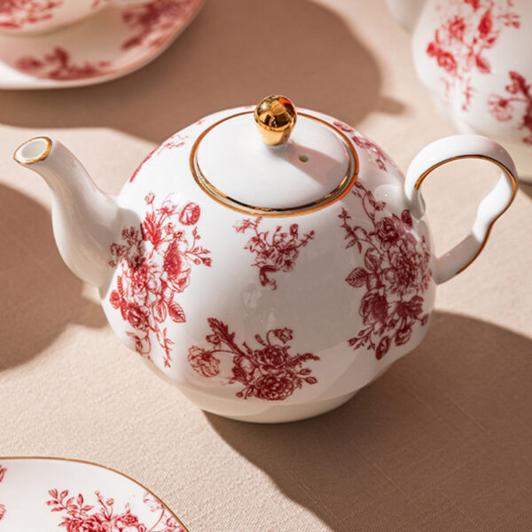 TSB21BB005 4 Rose Tea for One Set Porcelain Teapot Set Red