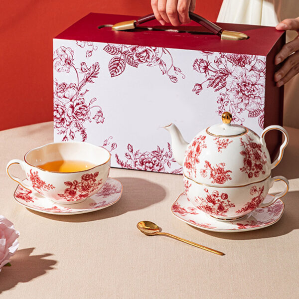 TSB21BB005 8 Rose Tea for One Set Porcelain Teapot Set Red