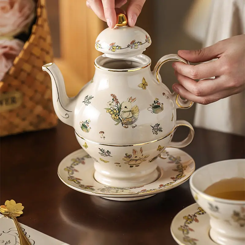 Bunny Tea Set for One Porcelain Teapot Set - Image 3