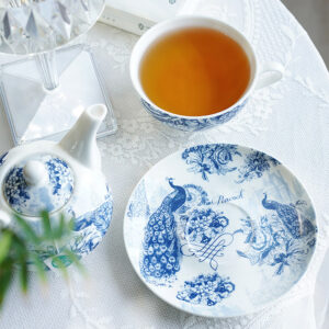 TSB21BB010 5 Peacock Tea Set for One Porcelain Teapot Blue and White
