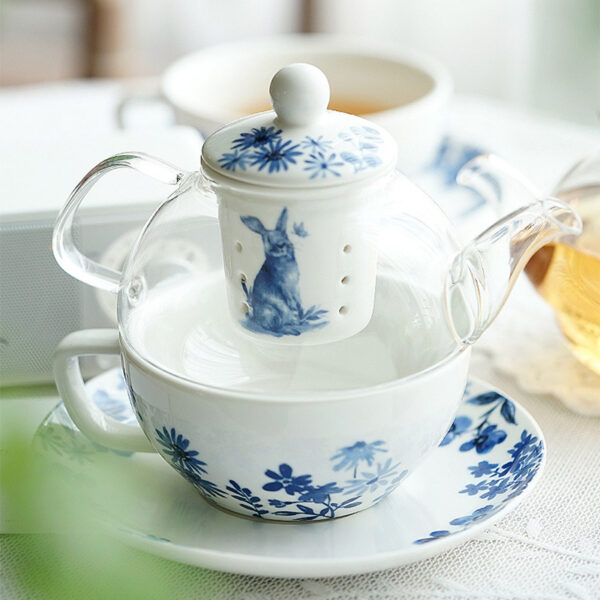 TSB21BB011 2 Rabbit Tea for One Set Glass Teapot with Infuser