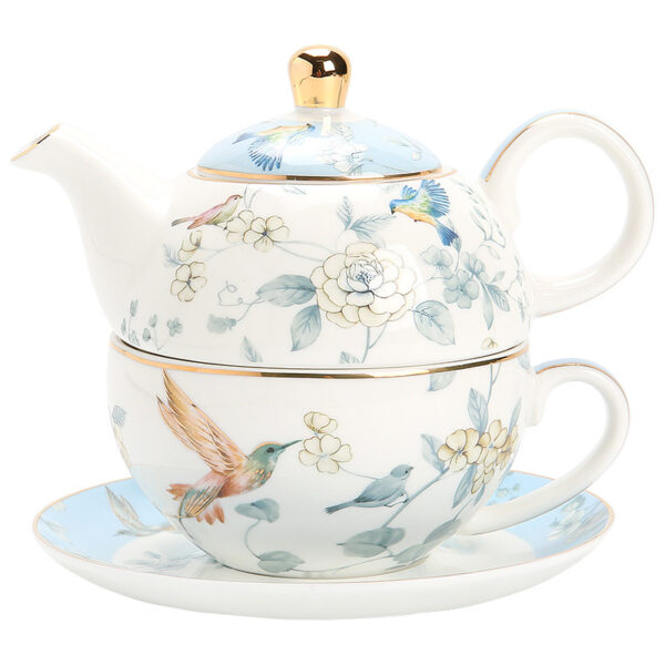 TSB21BB012 1 Bird Floral Tea Set for One Porcelain Teapot Blue