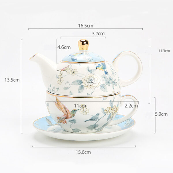 TSB21BB012 2 Bird Floral Tea Set for One Porcelain Teapot Blue