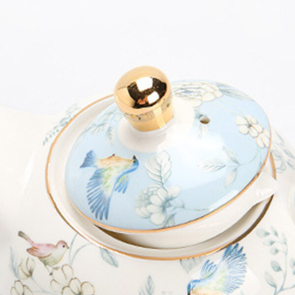 TSB21BB012 6 Bird Floral Tea Set for One Porcelain Teapot Blue