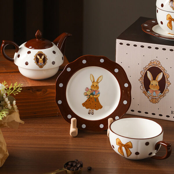 TSB21BB014 7 Cartoon-bunny Tea Set for One Porcelain Teapot Set
