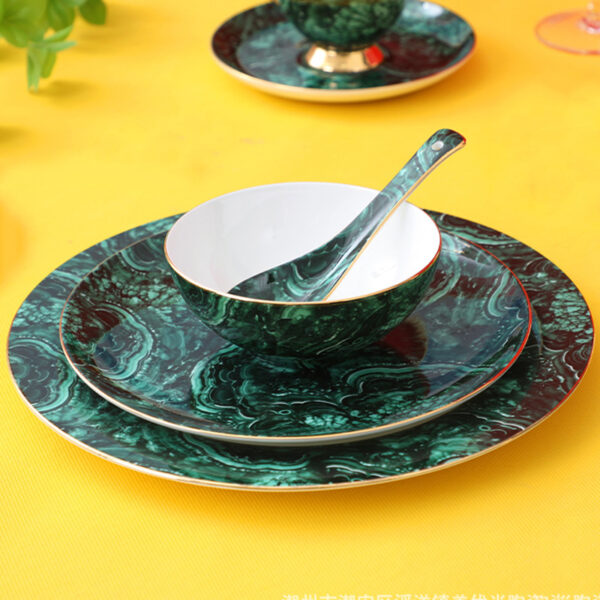 TSB21BB022 1 Green Dinner Plate Set Porcelain Side Plate 4 Pieces
