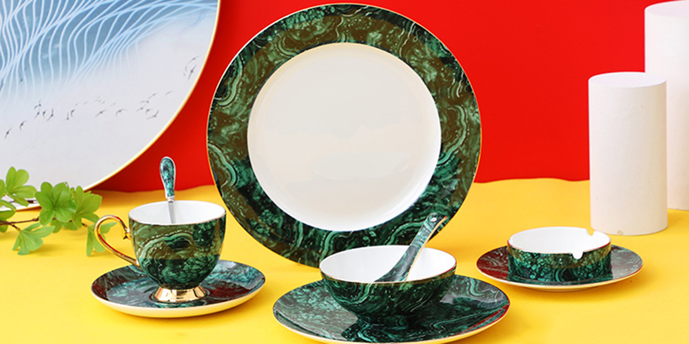 TSB21BB022 D1 Green Dinner Plate Set Porcelain Side Plate 4 Pieces