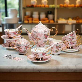 Pink Bird English Tea Set Bone China Teapot Set