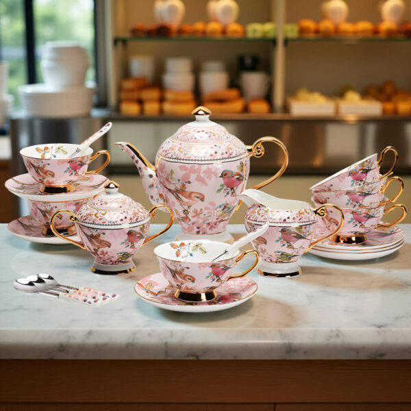 Pink Bird English Tea Set Bone China Teapot Set