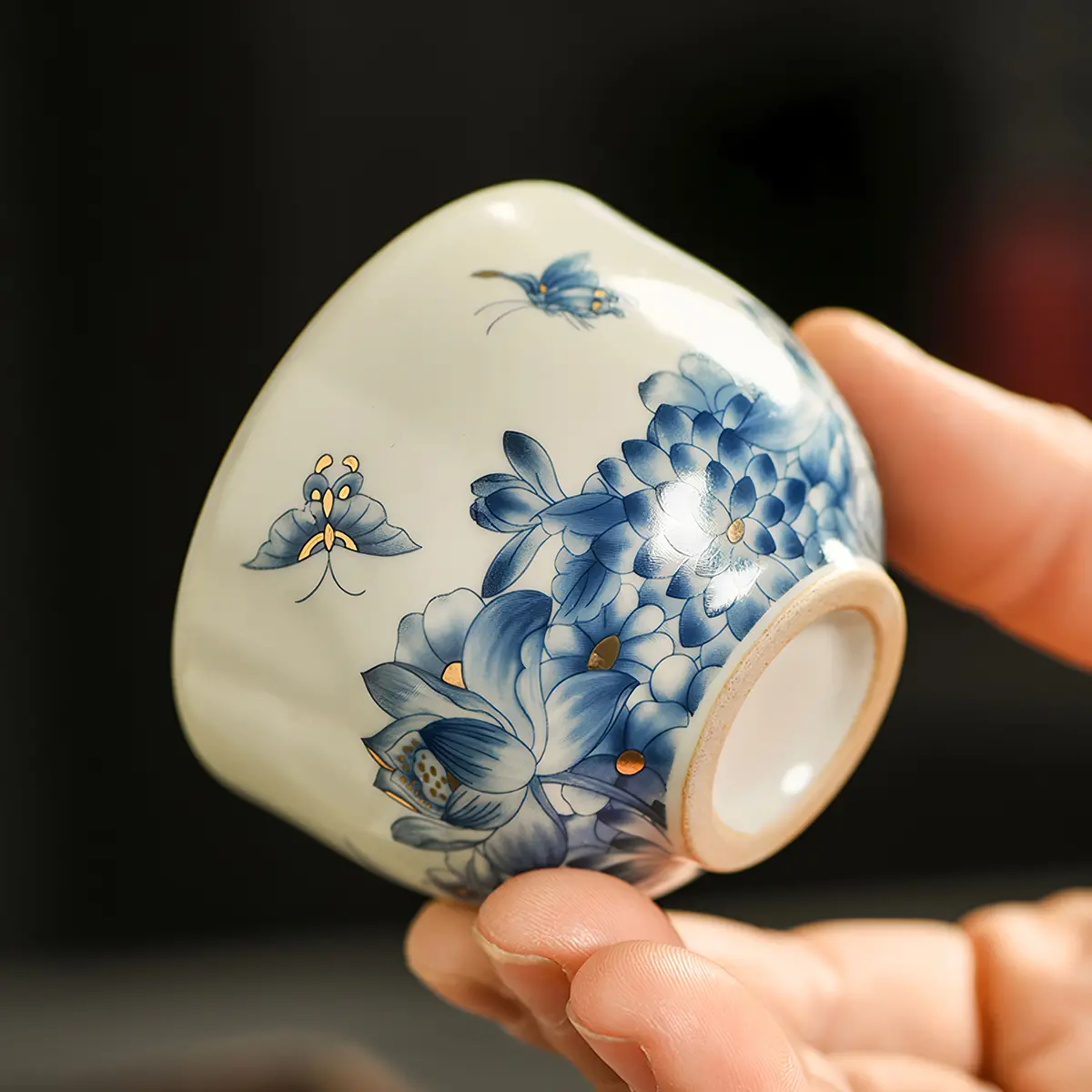 Butterfly Chinese Gongfu Tea Set Porcelain Blue and White - Image 6