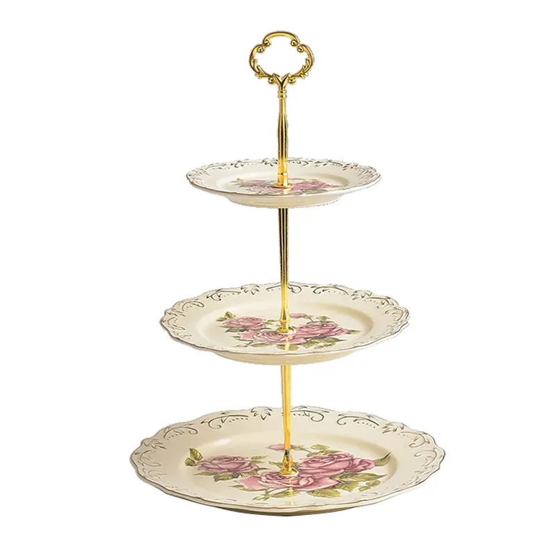 Vintage Rose Cake Stand Porcelain 3-tier - Teasetbox.com