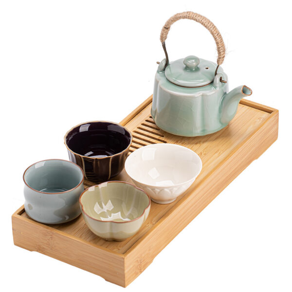 TSB26BB003 7 Vintage Chinese Ceramic Tea Set with Tray
