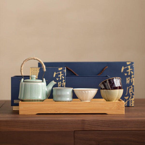 TSB26BB003 F Vintage Chinese Ceramic Tea Set with Tray