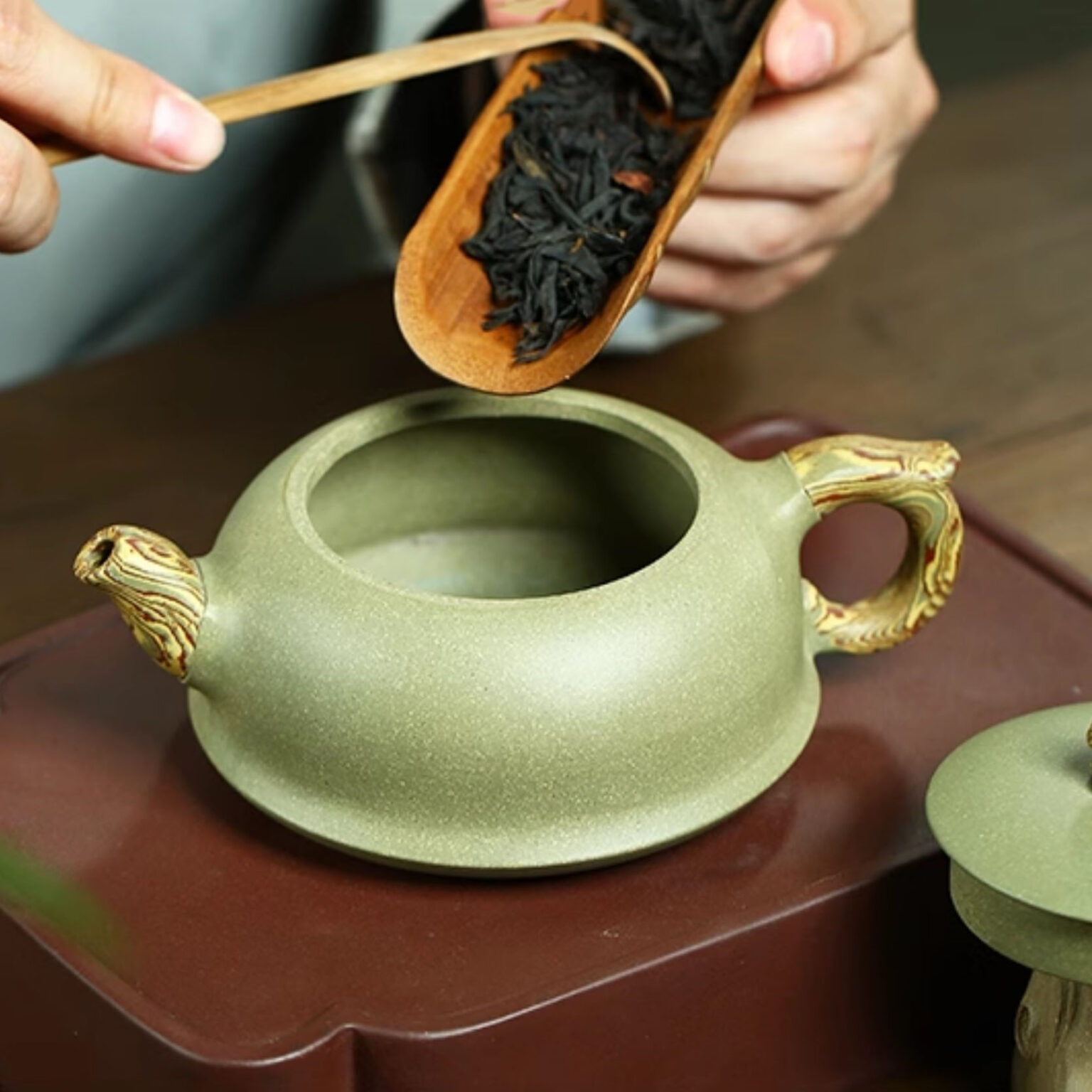 Lion Chinese Yixing Tea Set Green Zisha Teapot and Cup Set - Teasetbox.com
